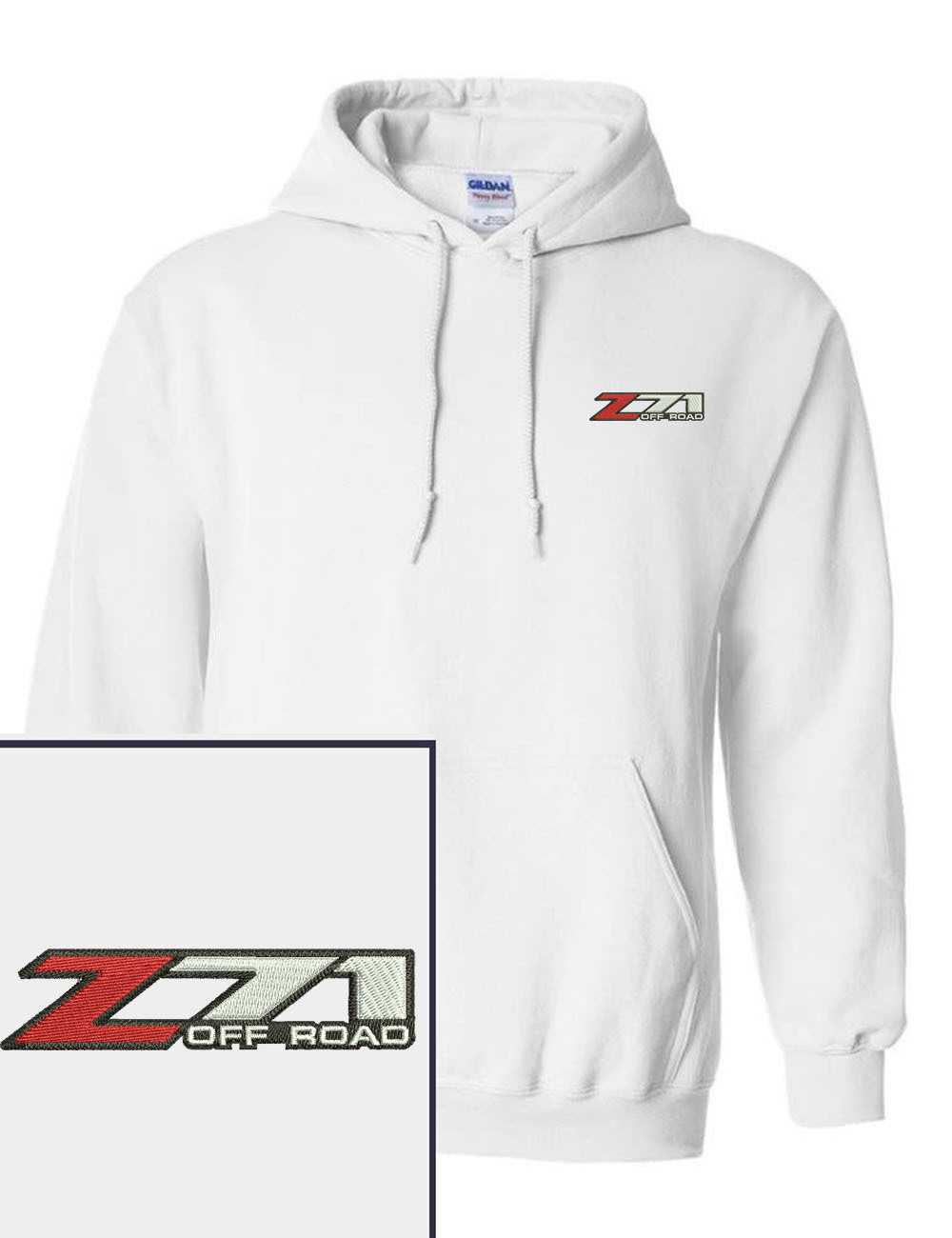 CHEVY Z71 LOGO EMBROIDERED WHITE HOODIE PULLOVER HOODED SWEATSHIRT