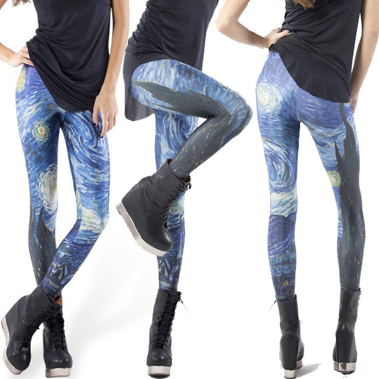 Handmade - Women galaxy jeans starry sky leggings yoga stretchy running skinny capris pants