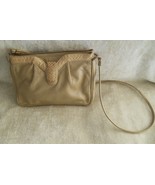 Palizzio Beige Leather Handbag W/Snakeskin Trim on Front - $54.50