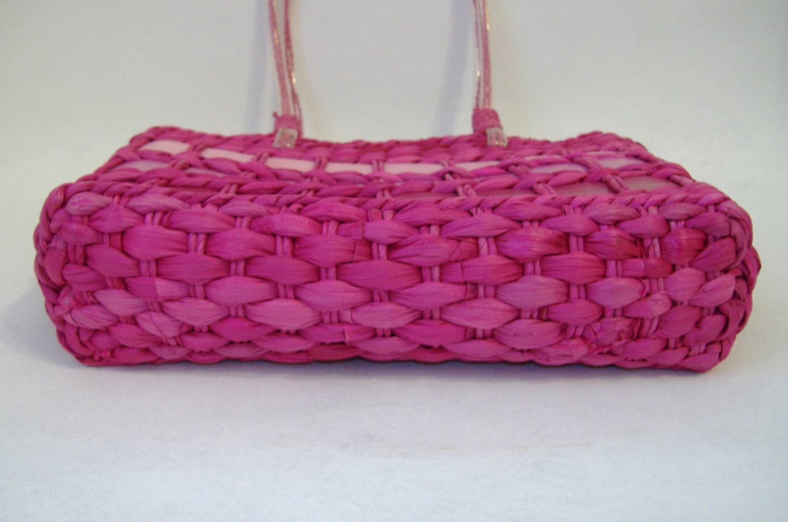 Pink Straw Purse Ribbon Trim Tote Handbag Double Handles Fabric Lined Beach Bag Handbags & Purses