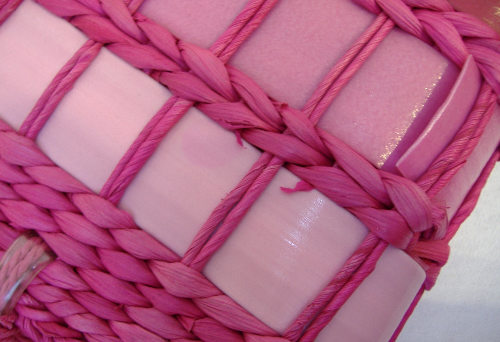 Pink Straw Purse Ribbon Trim Tote Handbag Double Handles Fabric Lined Beach Bag Handbags & Purses