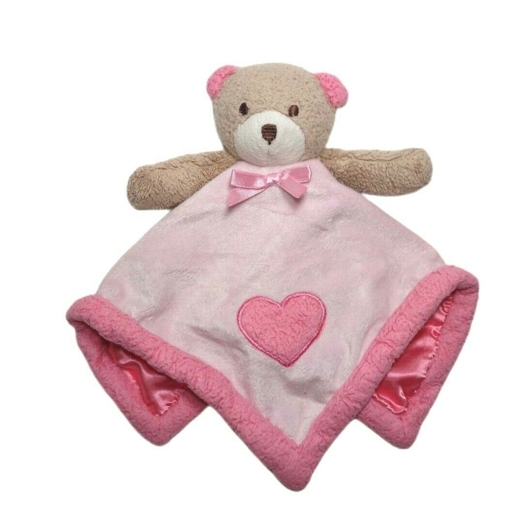 Primary image for Blankets & Beyond Pink Brown Teddy Bear Heart Baby Girl Security Lovey Satin EUC