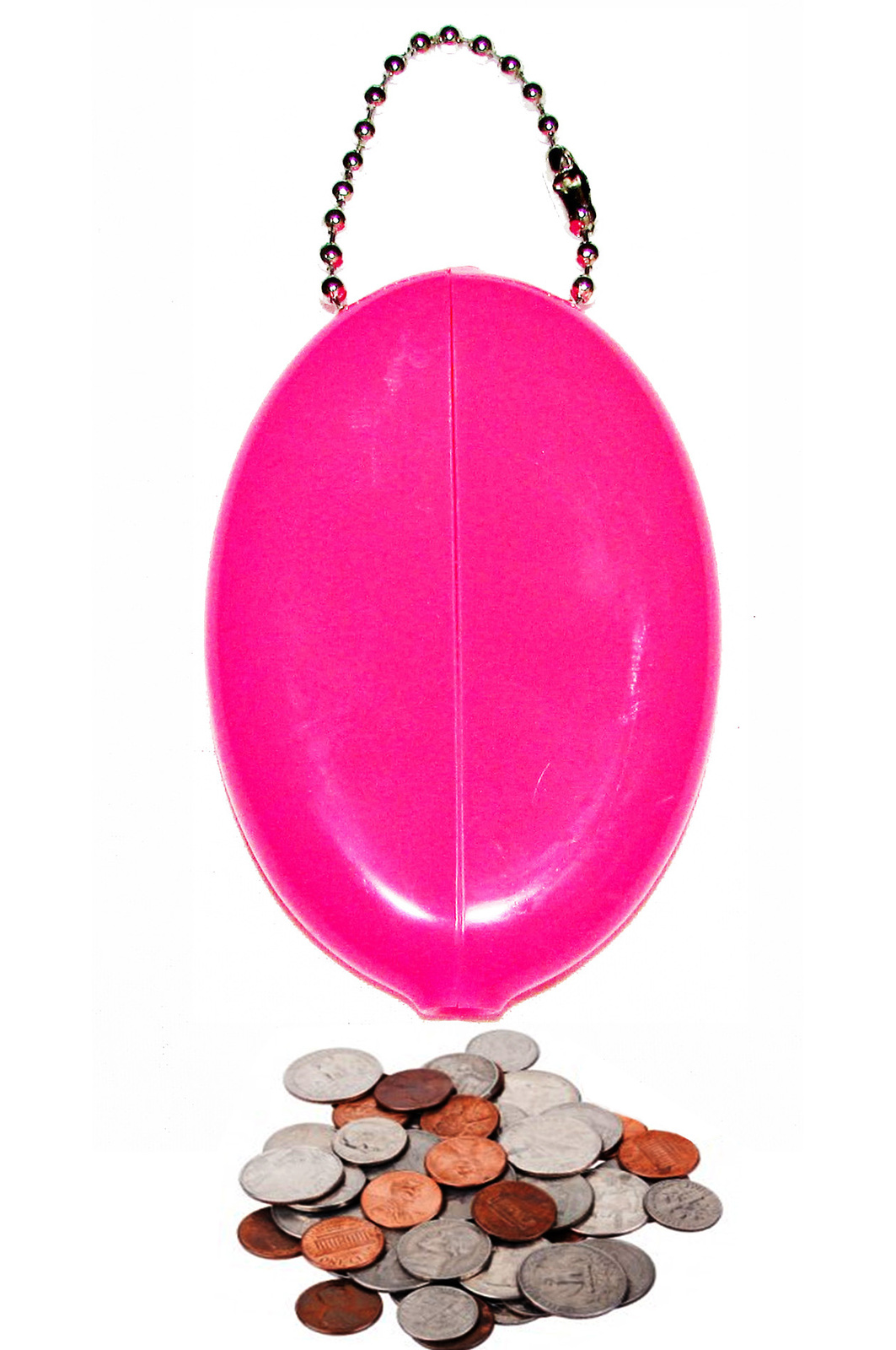 3 PINK RUBBER SQUEEZE COIN HOLDER KEYCHAIN MONEY CHANGE PURSE OVAL DURABLE NEW - Keychains