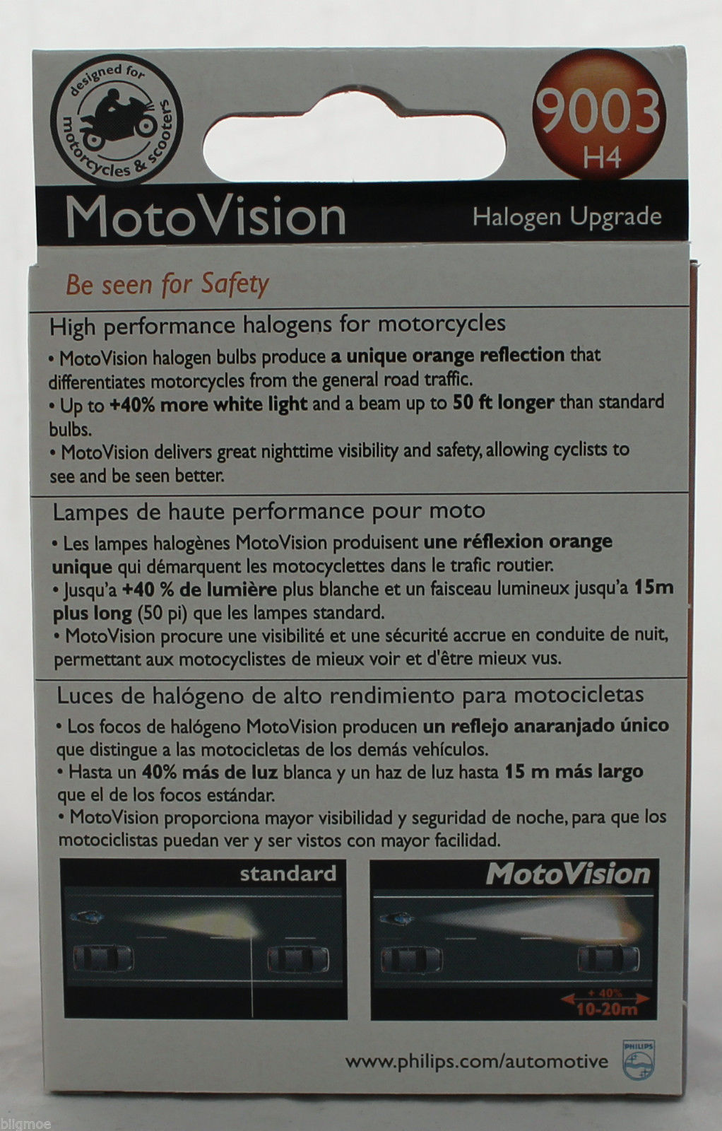 PHILIPS MOTOVISION 9003//HB2//H4 Low//High Beam Headlight 40/% More Light 2 PACK