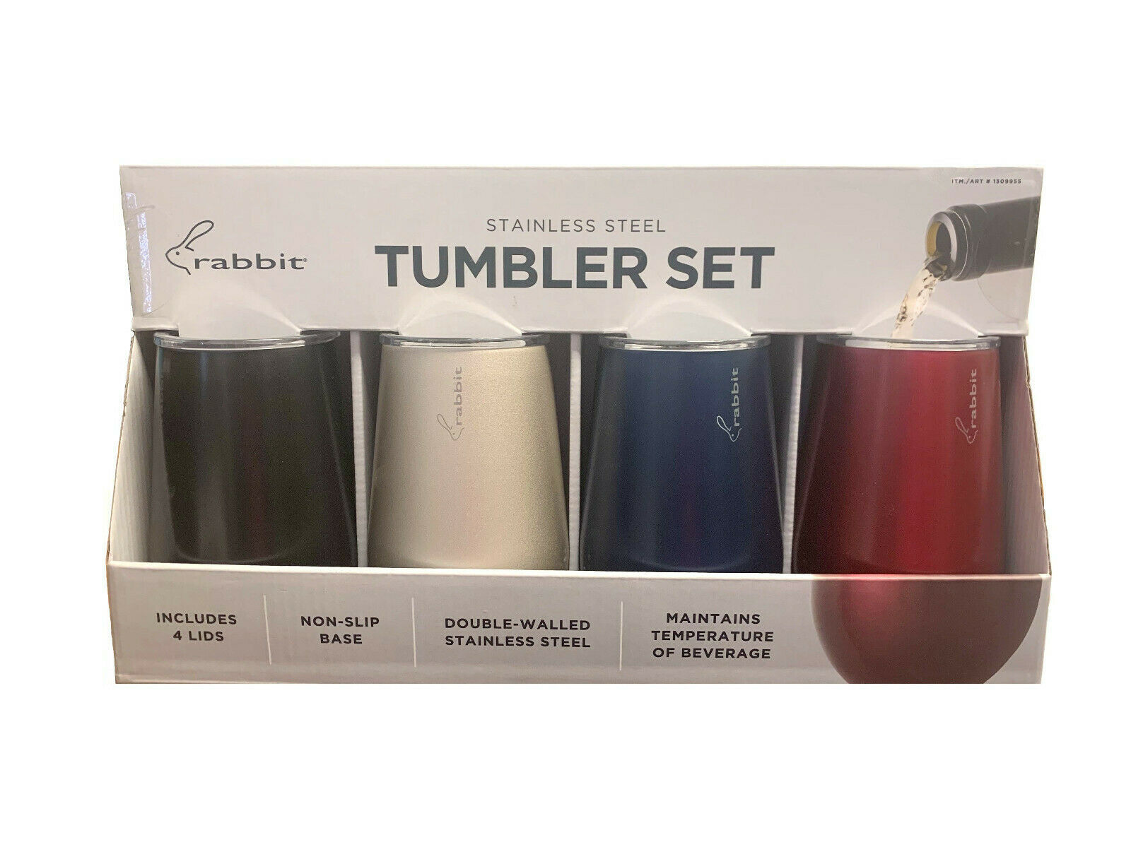 Rabbit Tumbler Set with Lids 4Pk Double Walled Stainless Steel Non Slip