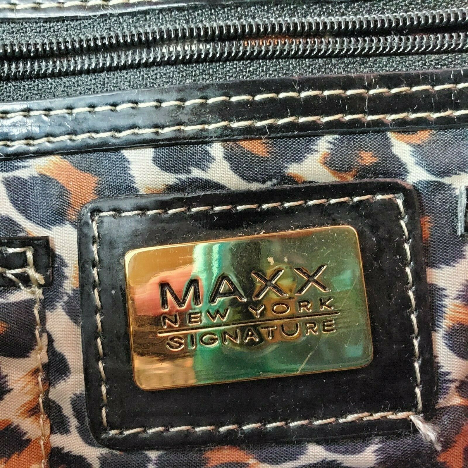 Maxx New York Signature Purse Patent Black Man Made Leather Gold Buckles - Women's Bags & Handbags