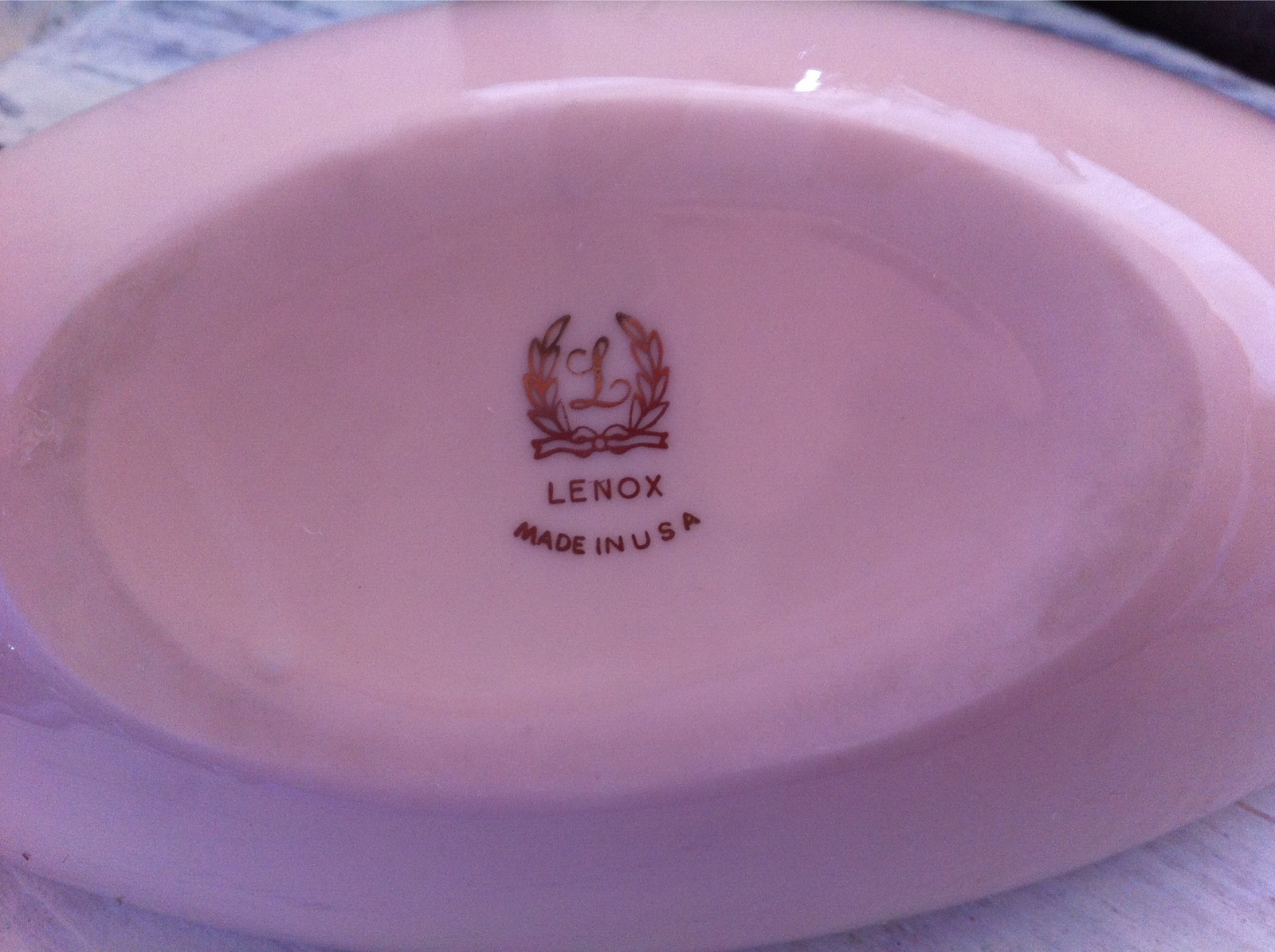 Beautiful Retro Vintage Lenox Pink Oblong Dish With Gold Rim Made in