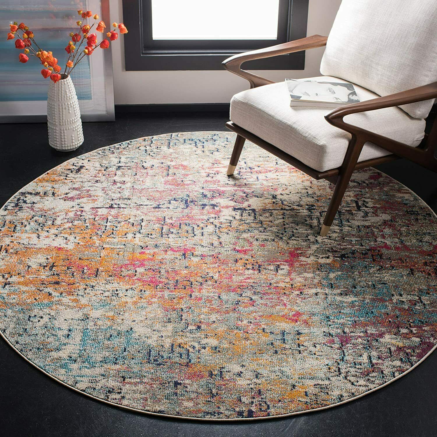 Nice! Carpet Area Rug 5' Round Soft Colorful Shabby Chic Distressed