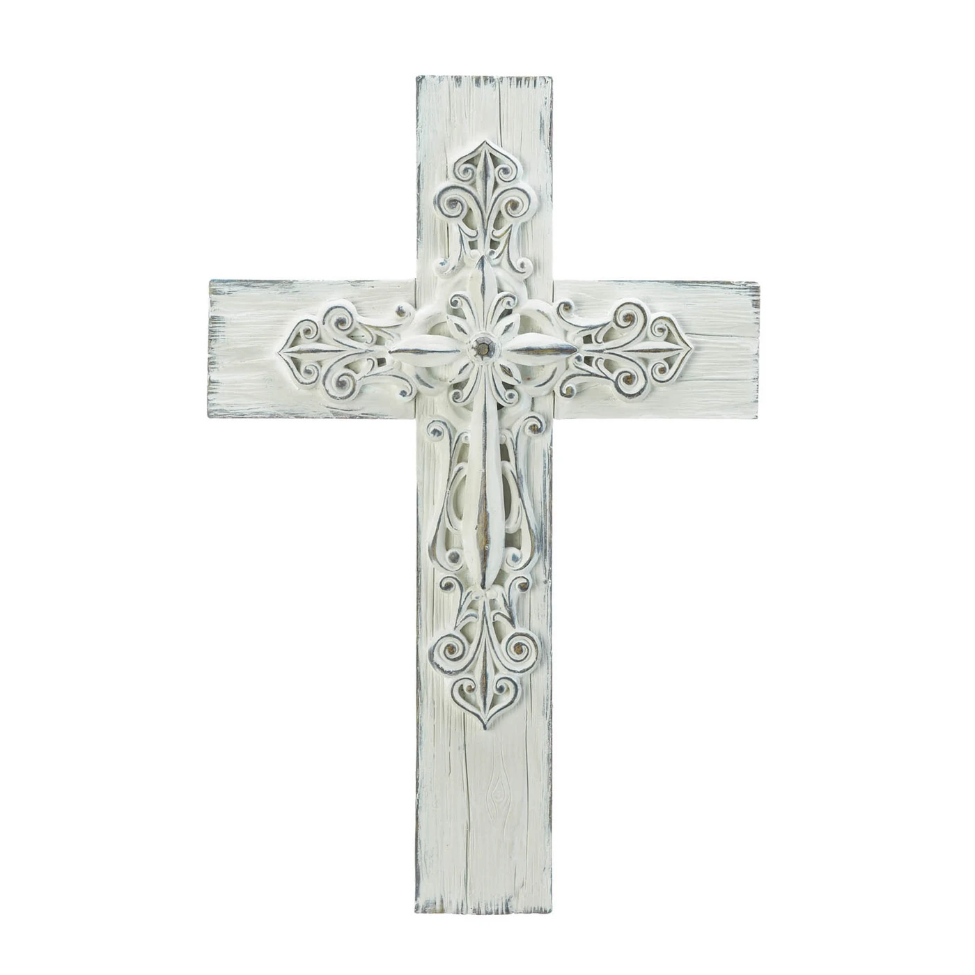 Ornate Witewashed Cross - $25.74