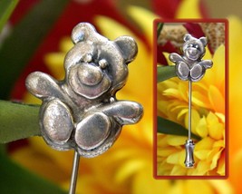 Vintage teddy bear lapel stickpin stick pin figural sterling silver thumb200