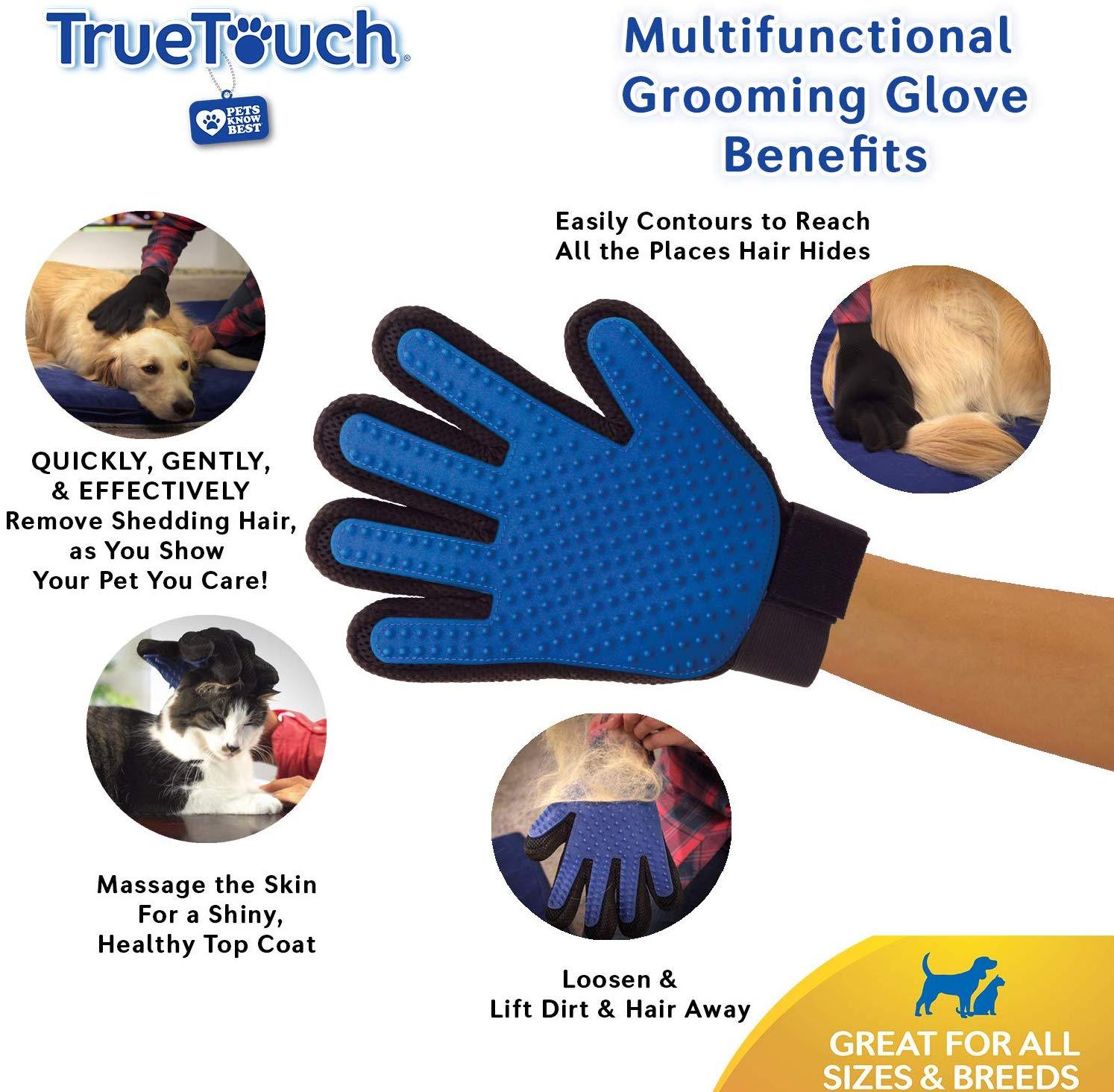 True Touch Five Finger Deshedding Glove Premium Version, Gentle Grooming Glove Brushes, Combs