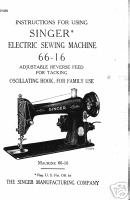 Singer 66-16 Sewing Machine Owner Manual Book M Vintage - Sewing