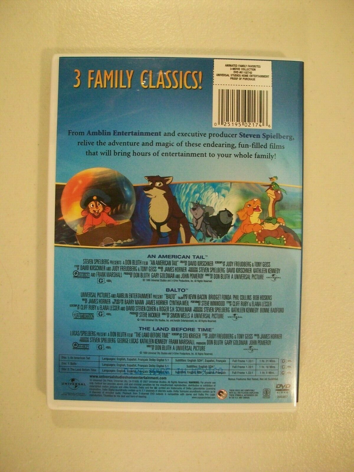 CHILDREN FAMILY 3 TRIPLE FEATURE DVD AN AMERICAN TAIL BALTO THE LAND