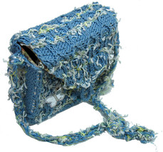 Funky blue hand knit handbag with silver butterfly - $28.00