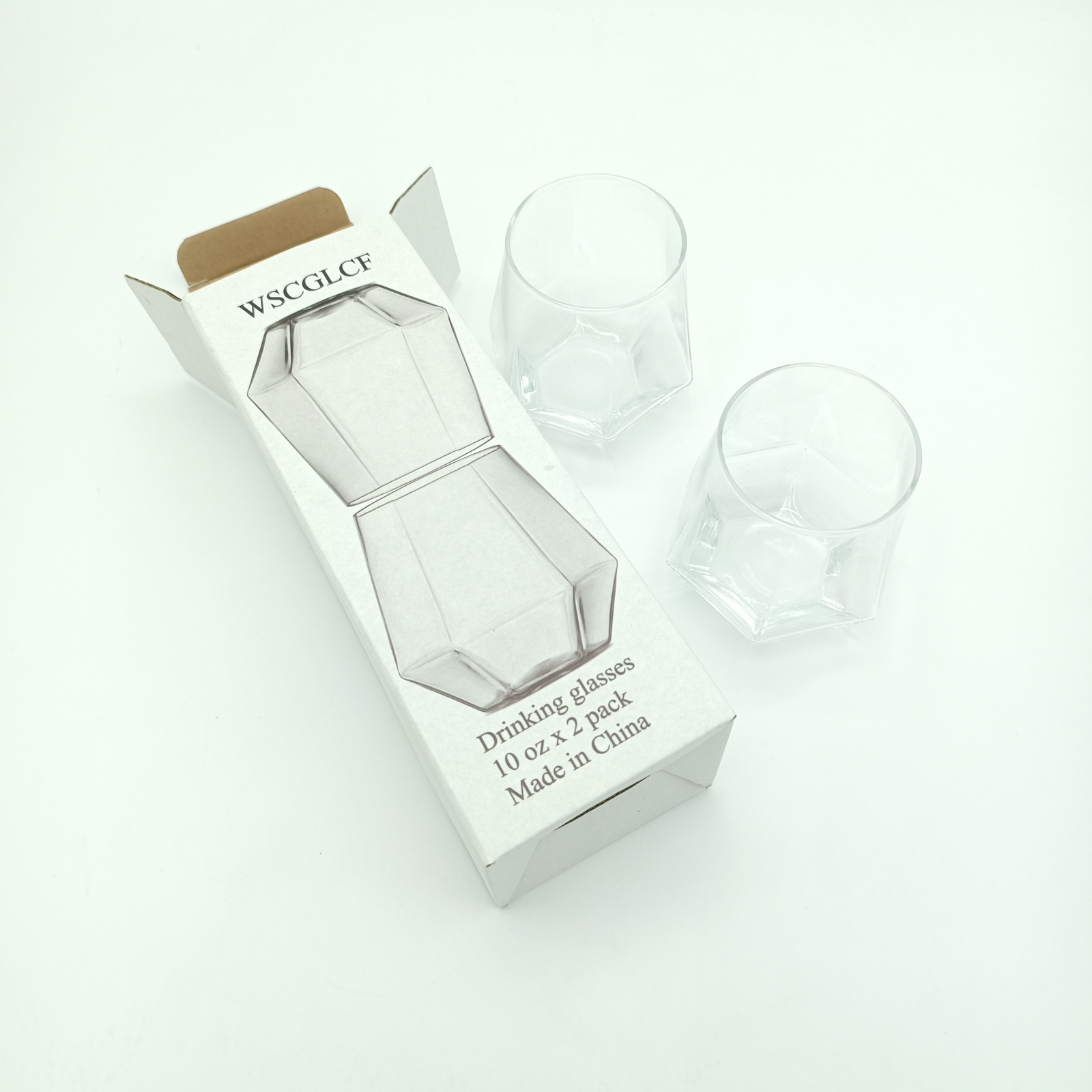 WSCGLCF Whiskey Glasses Hexagon Geometric Tilted Drinking Glasses for