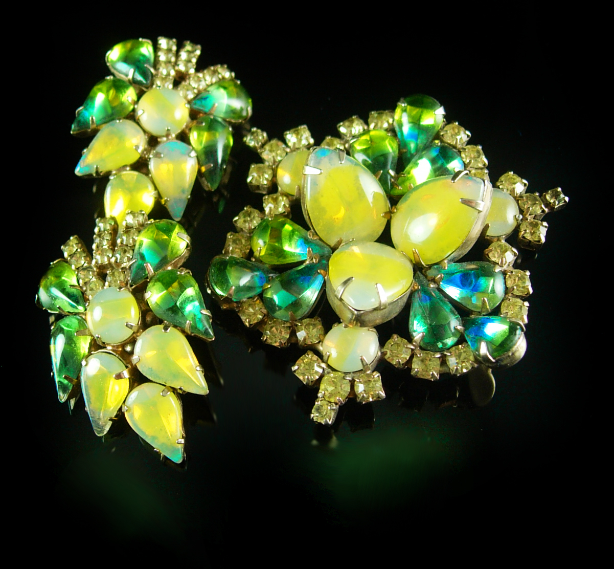 Vintage Juliana Brooch Earrings Hauntingly beautiful givre yellow green
