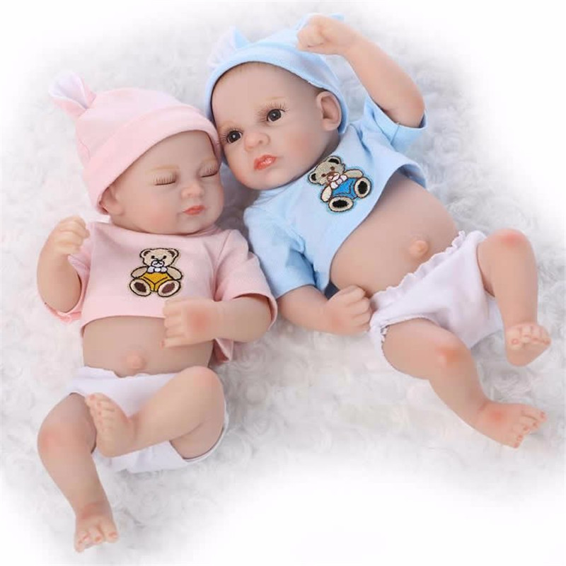 Sleeping Mini Twins Reborn Baby Dolls 11 Inches Full Silicone Newborn ...