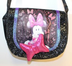 Minnie Mouse Black Glitter Girls Purse Hand Bag Disney CUTE Pink Bow - $9.33