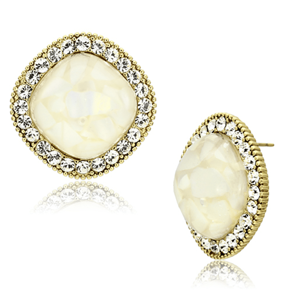 VL067 - Brass Earrings IP Gold(Ion Plating) Women Precious Stone White