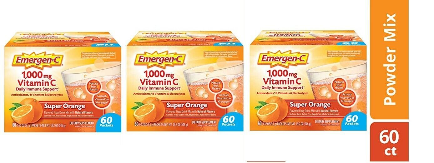 EmergenC Vitamin C 1000mg Powder Packet 60 Count Super Orange (pack of