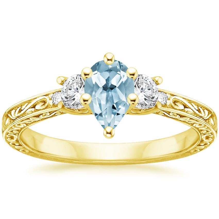 14K Yellow Gold Plated 3/4Ct Pear & Round Cut 3 Stone Diamond ...