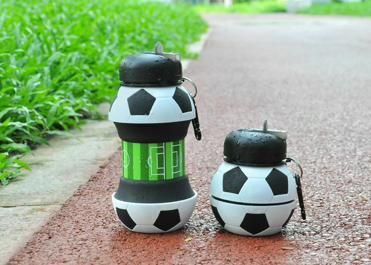Sports Water Bottle Football With Straw Foldable Collapsible Travel