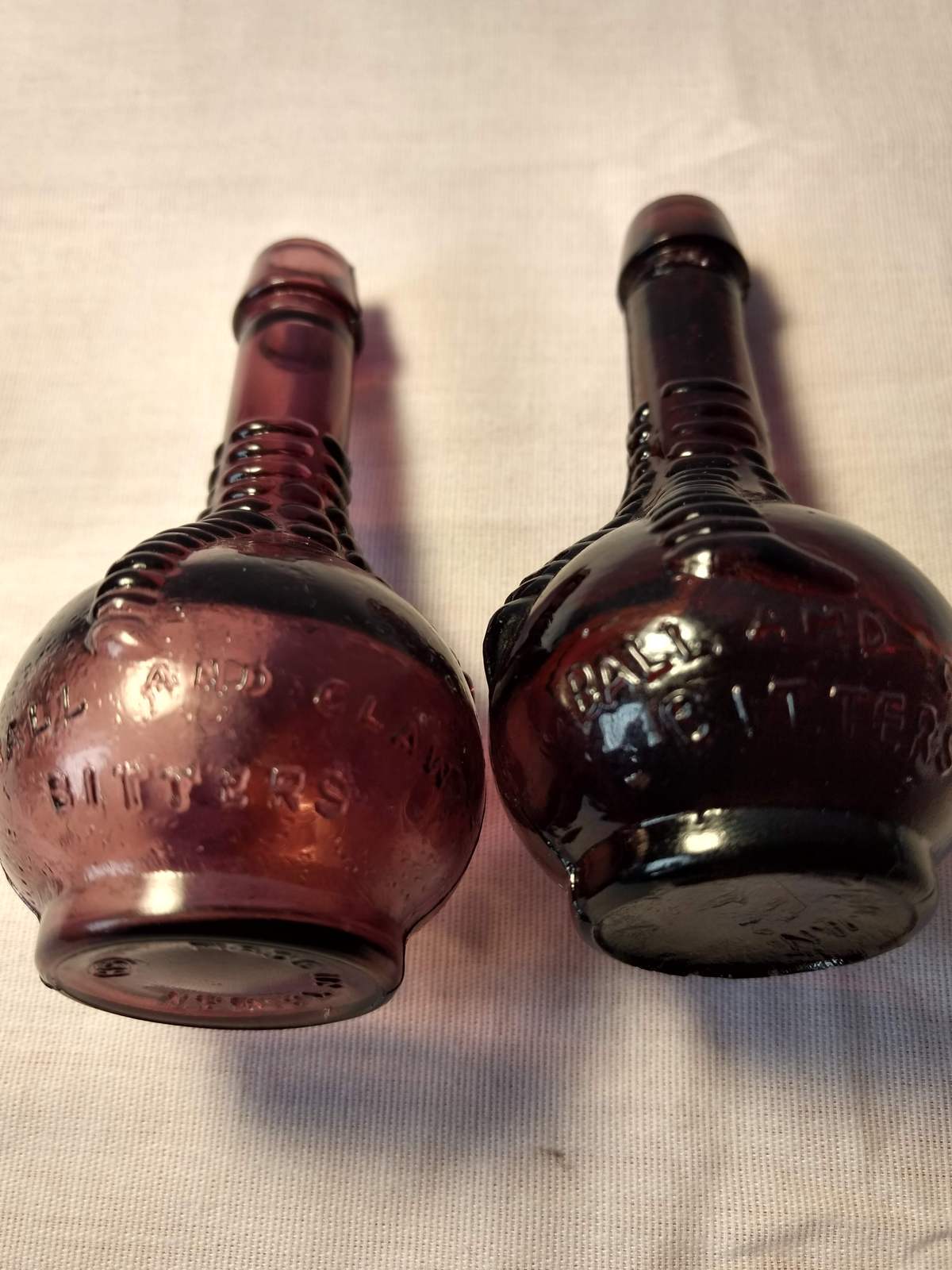 Purple/Amethyst Glass Ball & Claw Bitters Bottles Vintage 1970s Set of