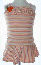 GYMBOREE Apricot Cream Striped Summer Dress Toddler Size 3 Ruffles Flower - $8.41