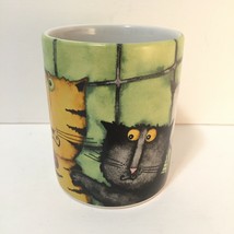 Cat Mug Designed by Debi Hron Green 2010 w/ Three Cats Tabby, Black Grey... - $10.78