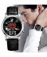 Elvis Presley Wrist Leather Black Watch Circle Analog Stainless 316L Men TCB1977 - $27.99
