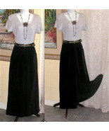 Black Velvet Skirt, Maxi Full Length, High Waist, Pockets, Vintage 70s - $55.00