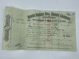 Antique 1910 North Broken Hill Mining Company Stock Certificate NSW Aust... - $49.49