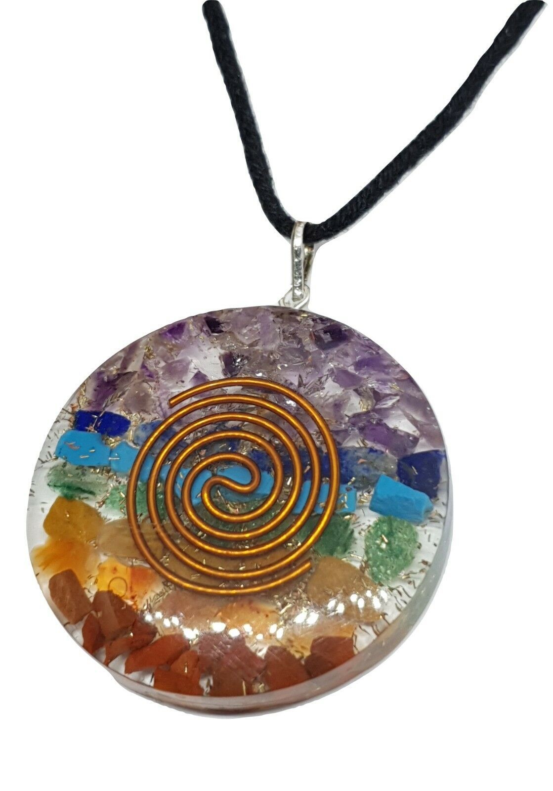 Orgone 7 Chakra Pendant Reiki Charged Copper Coil Healing Round Cord
