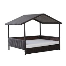 Espresso Wicker Weather Resistant Raised Dog Bed House with 2 in Thick Cushion - $255.00