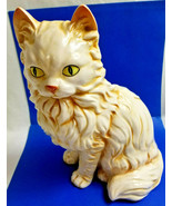 Large Vintage 9.5&quot; White Persian Cat Yellow Eyes Statue Figurine Shafford - $45.95