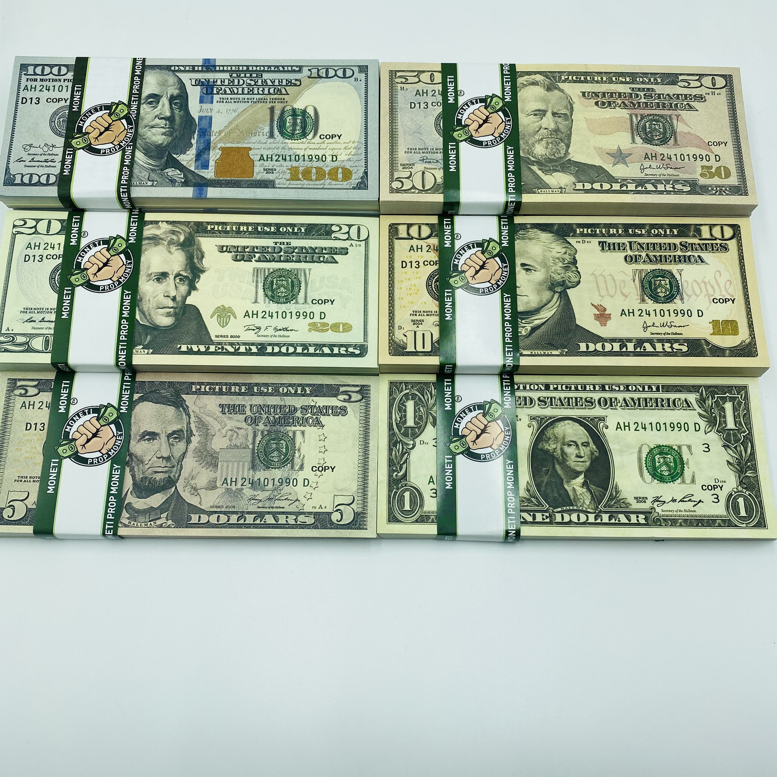 100 Pcs MIXED 100+50+20+10+5+1 Realistic Prop Movie Money Double