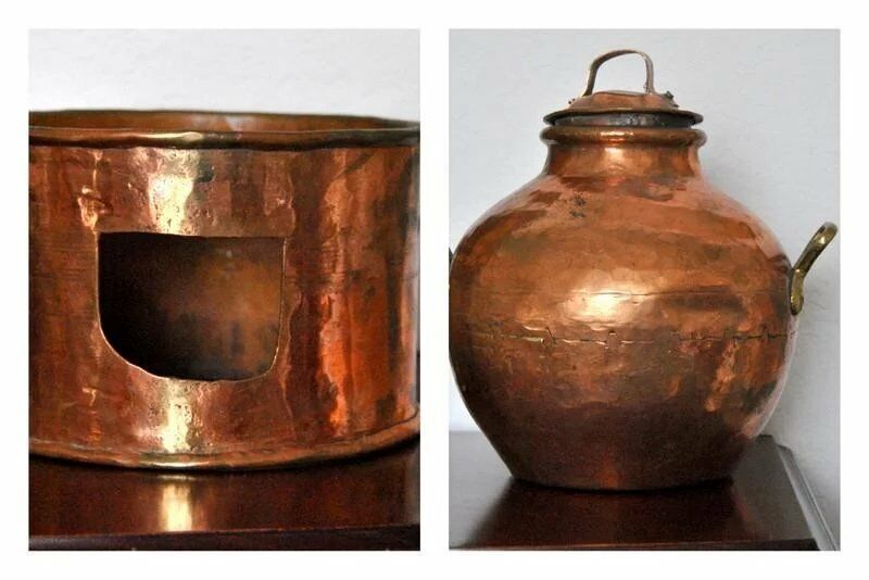 Antique Traditional Copper Egyptian Dish Cooking Bean Pot with Lid and