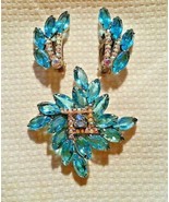 Juliana D&amp;E Aqua Aurora Borealis Rhinestone Vintage Brooch Pin and Earrings - $499.99