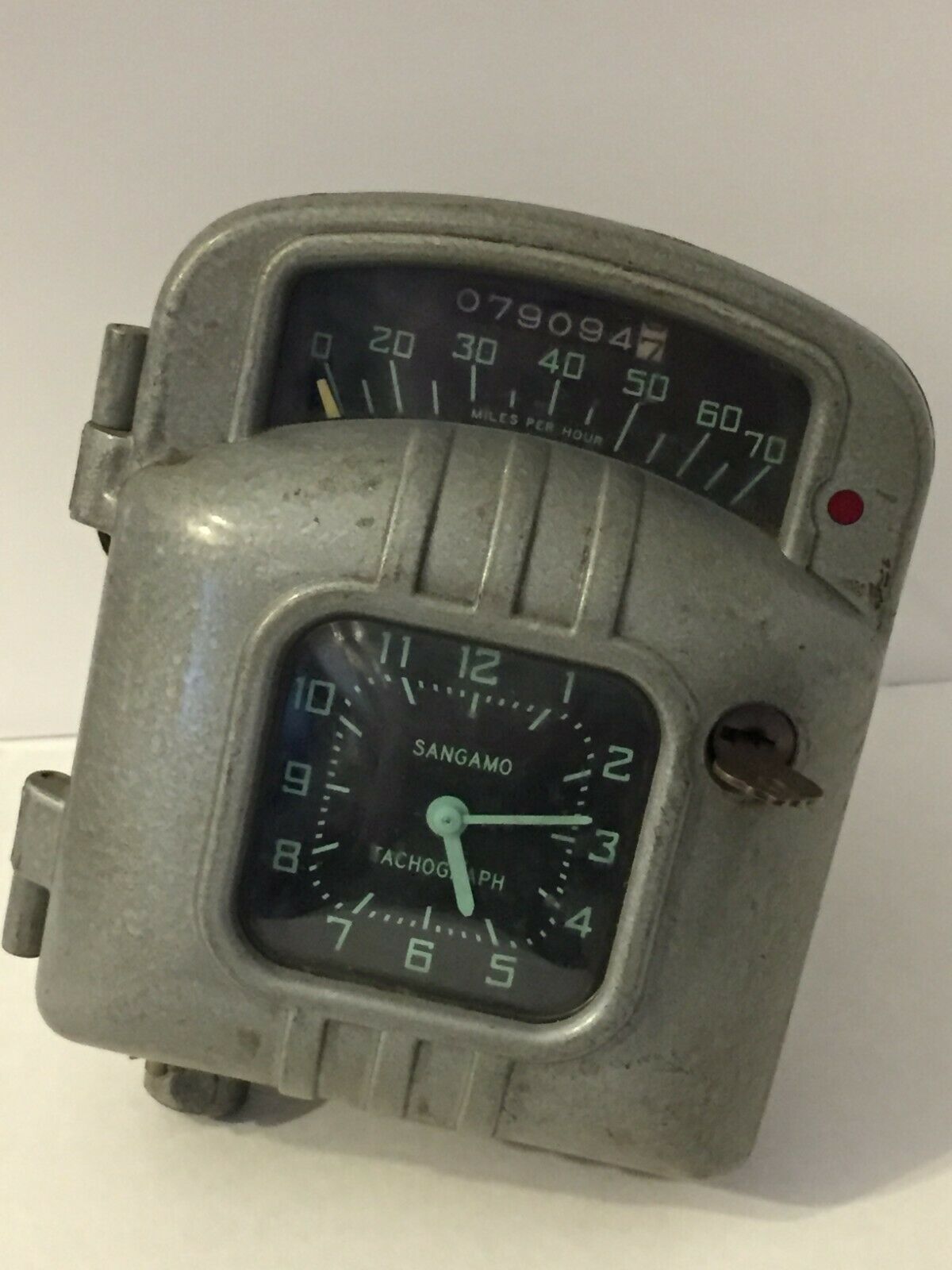 Vintage Sangamo Tachograph with Key Clock Tachometer Speedometer Model
