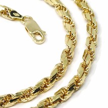 18K YELLOW GOLD CHAIN NECKLACE 4 MM BIG DIAMOND CUT SQUARE ROPE LINK, 19.70" image 2