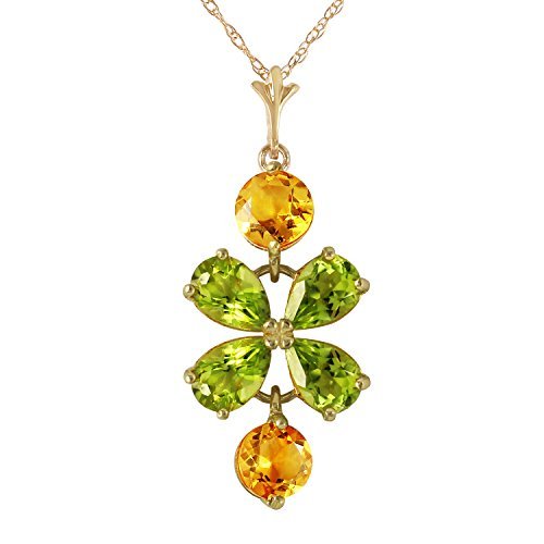 Galaxy Gold GG 3.15 CTW 14k 18 Solid Gold Necklace with Natural Peridot and Cit