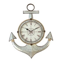 Anchor Wall Clock 24" High With Rope Accents Silver Galvanized Metal Rustic 