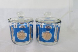 Jeannette - Glass Condiment or Jam &amp; Jelly Jars with Spoon, Royal Blue &amp;... - $16.00