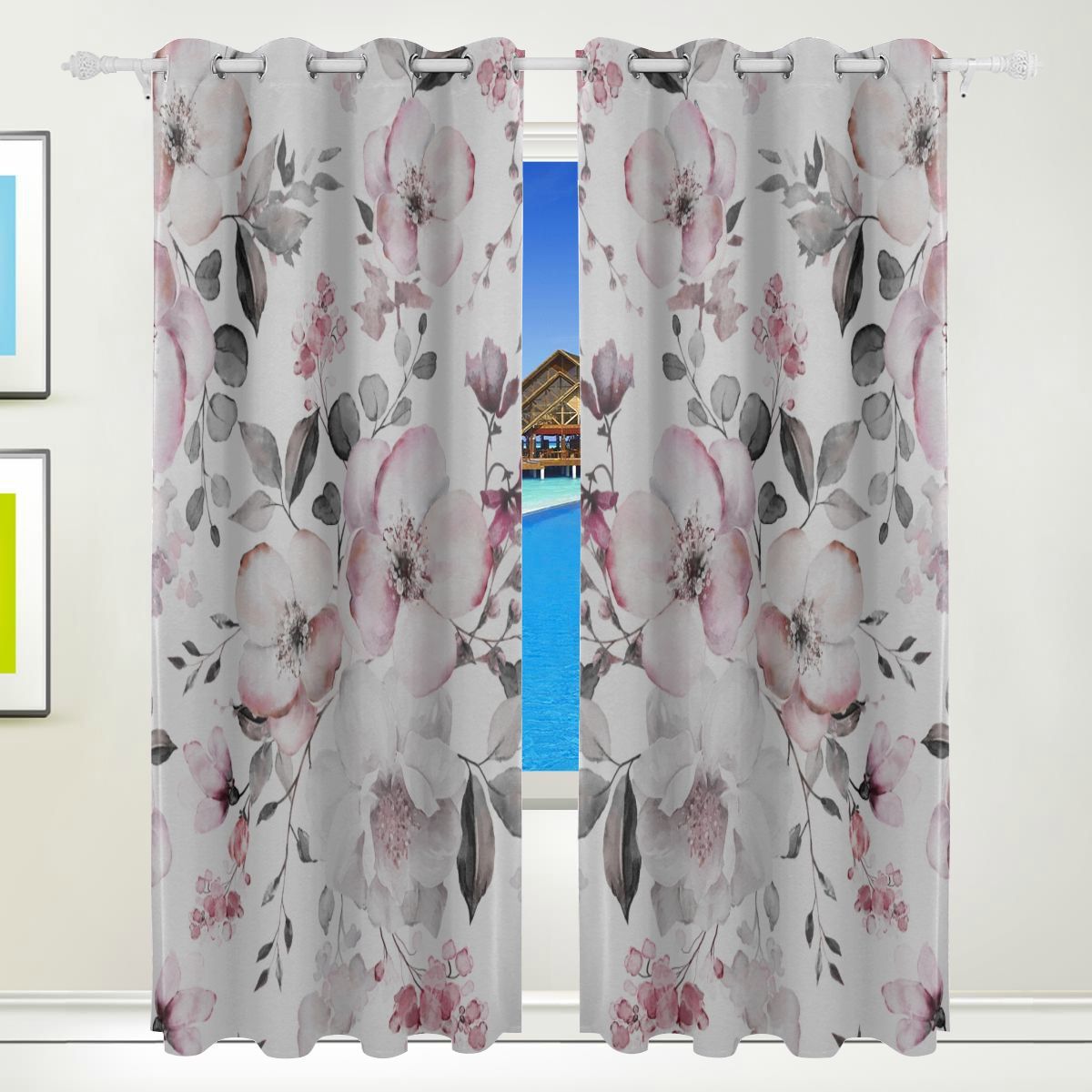 Kids Window Curtains For Girls Rose Floral Beautiful Flowers Print ...