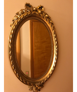 Vintage Home Interiors Mirror Oval with Roses Bow Gold Trim Ornate 22 Inch  - $89.95