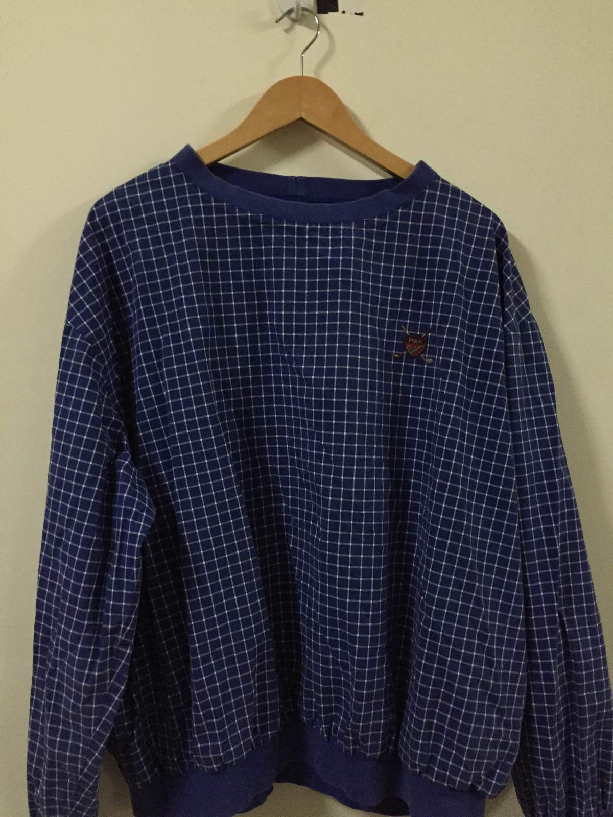 Vintage POLO GOLF Ralph Lauren Designer Plaid Sweatshirt Sweater Blue Long Sleev - Sweatshirts 
