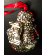 Santa Claus Christmas Ornament Metal Bright Red and Silver Bell Bottom Boxed - $8.99