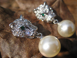 Haunted Leopard spirit guide pearl crystal earrings magick mystery power - $17.28