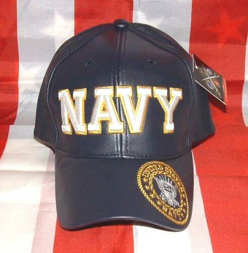 US Navy Bold Logo 3D PU Blue Leather Embroidered Licensed Military Ball ...