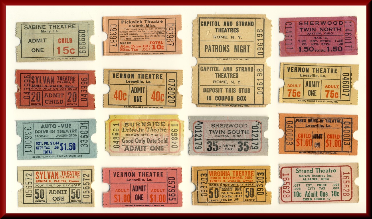 15 Different Vintage Movie Theatre & Drive-In Tickets, 1950's? - Movie ...